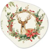 MuchoWow Organische wanddecoratie 60x60 cm - Organisch schilderij Kerstkrans - Hert - Hulst - Rood - Muurdecoratie woonkamer - Kamer decoratie - Schilderijen - Muurcirkel aesthetic