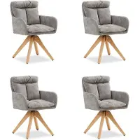 Homestyle4u Eetkamerstoelen van Linnen - 4 Stoelen - met armleuningen - draaibaar - Grijs
