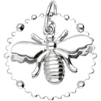 MOOYE ® - Collectie Zilveren Bij op rond bloemblad bewegend kettinghanger