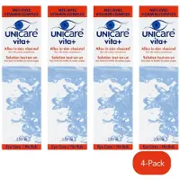 Unicare Vita+ - Alles-in-één Lenzenvloeistof - 4 x 250 ml - Voor zachte contactlenzen - Unieke formule met Provitamin B5 - Inclusief lenshouder
