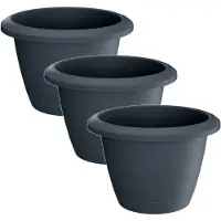 Prosperplast Respana bloempot - 3x - antraciet - 39 cm - inclusief onderzetter - kunststof - plantenpot - Woon/tuindecoratie