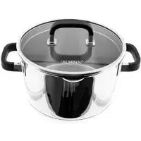 Almina Kookpan- Edelstaal - Met Rubberen Handvat - Siliconen Glazen Deksel met Rubberen Handvat - 20cm - 3 Liter