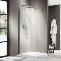 FortiFura Galeria Inloopdouche - 140x200cm - afgeronde glaswand - helder glas - wandarm - geborsteld gunmetal PVD SW1418383/SW797907