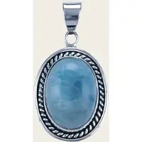 MOOYE ® - Collectie Zilveren Larimar edelsteen ovaal met kabelrand kettinghanger