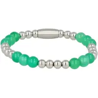 My Bendel - Damesarmband Zilverkleurig met Green Agate Edelsteen Elastisch - met Luxe Cadeauverpakking | Sieraden Voor Dames | Maat XS
