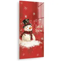 MuchoWow Glasschilderij 60x120 cm - Schilderij acrylglas - Sneeuwpret - Winter - Sneeuwpop - Foto op glas - Muurdecoratie woonkamer - Wanddecoratie slaapkamer - Schilderijen