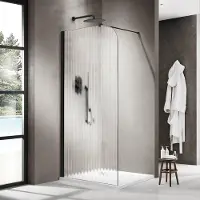 FortiFura Galeria Inloopdouche - 100x200cm - afgeronde glaswand - links - ribbel glas - wandarm - mat zwart SW1418370/SW797905