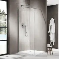 FortiFura Galeria Inloopdouche - 100x200cm - afgeronde glaswand - links - ribbel glas - wandarm - geborsteld gunmetal PVD SW1418370/SW797907