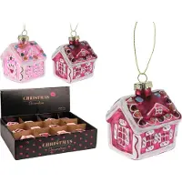 Merkloos Hanger Huisje Roze 8cm Display A 12st Verschillende verschillende Glas
