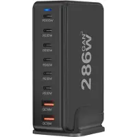 Avizar Laadstation met 8 USB-C / USB Quick Charge GaN3 286W Poorten, Zwart