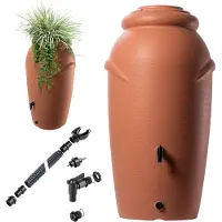 Kadax Regenton van kunststof, 210 l, regenwatertank met kraan, plantenbak en deksel, decoratieve regentank, vorstbestendig regenvat