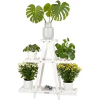 Needs&wants® need&wants plantenstandaard bloemenstandaard van hout weerbestendig voor binnen buiten balkon tuin buiten binnenmuur, plantenplank bloementrap, 83 x 28 x 83 cm hoog, wit