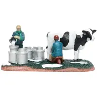 Santaville Milkfarmer with Cow and Pours Milk Polyresin 19cm