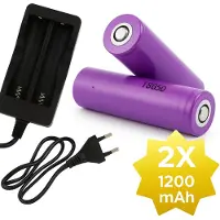 HomeShopXL 2x 1200mAh 18650 3,7V Li-Ion - 18 x 65 mm Cilindrisch - Oplaadbare CR18650 Batterijen met Netstroom Oplader - Universele Lithium-Ion Batterijen met 230V Lader