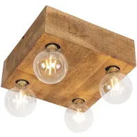 QAZQA Landelijke plafondlamp vintage hout 4-lichts - Bloc