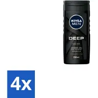 Nivea 4 x MEN - Douchegel - Deep Clean - 250 ml - Diepe Reiniging - Lichaam - Gezicht - Haar - Microfijne Klei