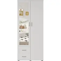 Interiax Kledingkast 'Lena' – 2 Deuren, 2 Lades, 1 Hanger, Spiegel & 1 Legplank | Wit | 185x80x52cm