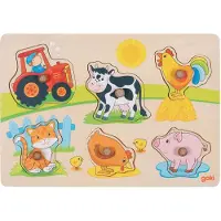 Goki Steekpuzzel - Op De Boerderij - 6 delen - 30x21x2,4cm - Hout - 1+