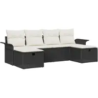 vidaXL Tuinbank Set 6 st Zwart en Crème poly rattan
