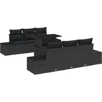 vidaXL Tuinbank Set 7 st Zwart Poly Rattan en Poedergecoat Staal