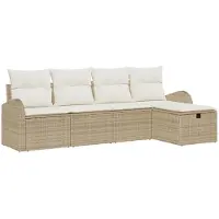 vidaXL Bankstel met kussen met opslag Beige en Crème poly rattan