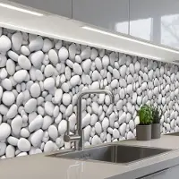 KitchenYeah Keuken achterwand 300x60 cm - Spatscherm zelfklevend Wit - Kiezels - Egaal - Muurbeschermer - Spatwand fornuis