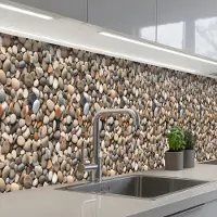 KitchenYeah Keuken achterwand 500x60 cm - Spatscherm zelfklevend Matte - Lichte - Stenen - Muurbeschermer - Spatwand fornuis