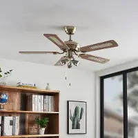 LINDBY Anariki plafondventilator met verlichting, stil, messing - , Anariki, Goud / Messing, Woonkamer, Metaal, Landhuis / Rustiek