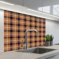 KitchenYeah Keuken achterwand 100x80 cm - Spatscherm zelfklevend Plaid - Patroon - Vierkant - Bruin - Muurbeschermer - Spatwand fornuis
