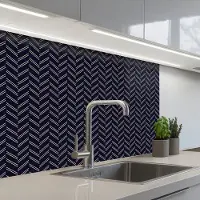 KitchenYeah Keuken achterwand 80x60 cm - Spatscherm zelfklevend Plaid - Patroon - Visgraad - Blauw - Muurbeschermer - Spatwand fornuis