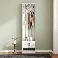 Merax Schoenenkast - gangmeubel - met twee deuren - met rugpaneel - met 8 haken - wit - 50x36x190 cm