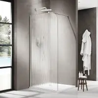 FortiFura Galeria Inloopdouche - 100x200cm - afgeronde glaswand - links - ribbel glas - wandarm - mat wit SW1418370/SW797906