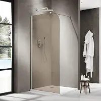 FortiFura Galeria Inloopdouche - 110x200cm - afgeronde glaswand - rook glas - wandarm - mat wit SW1418366/SW797906