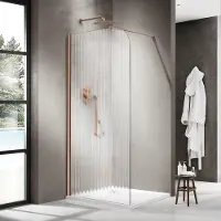 FortiFura Galeria Inloopdouche - 100x200cm - afgeronde glaswand - links - ribbel glas - wandarm - geborsteld koper PVD SW1418370/SW876702