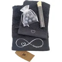 Walra - Geborduurde Handdoek en Washandje voor Mama - Antraciet - Moederdag cadeau - Oneindig teken met hartje