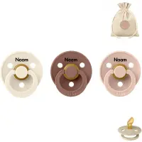 BIBS fopspenen anatomisch met naam - maat 2 - ivory, woodchuck en blush + BolleToet speenzakje