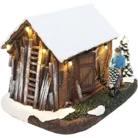 Santaville Old Wooden Shed with Farmer with LED Polyresin 21cm