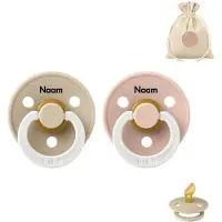 BIBS fopspenen anatomisch met naam - maat 1 - glow in the dark blush en vanilla + BolleToet speenzakje
