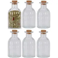 Excellent houseware Kruidenpotjes - kleine potjes of flesjes - 12x stuks - glas - transparant - 280 ml - met dop van kurk - flessenpost - weckpotten