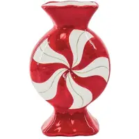 Housevitamin - Bloemenvaas- Toffee snoepje- Keramiek- Rood/Wit- 12x6,5x20cm