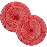Gerimport Diner onderborden - 4x - rood - rond - D33 cm - kunststof - kerstdiner onderbord - onderzet bord