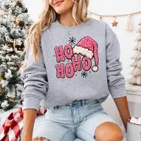 B&C Grijze Kersttrui Maat 3XL- Hohoho kerstmuts, Lijkt gehaakt- dames kerst sweater.