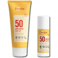 Derma Sun Voordeelset - Zonnebrand SPF50 100 ml en Gezichtszonnecrème SPF50 50 ml - Parfumvrij - Complete Zonverzorging met Hyaluronzuur, Aloe Vera en Vitamine E