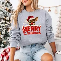B&C Grijze Kersttrui Maat L- Merry Christmas- Lijkt gehaakt- kerst hert- dames kerst sweater.