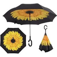 Allernieuwste.nl Smartplu - Grote Storm Paraplu - Zwart met Gele Bloem. De omkeerbare innovatieve, ergonomische stormparaplu - 105cm - paraplu - 12288-F
