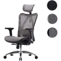 Mendler Kantoelstoel HWC-J87, bureaustoel, ergonomisch verstelbare armleuningen, draagvermogen 150 kg, bekleding grijs, frame zwart