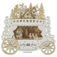 Lumineo Houten kerstkoets met LED-verlichting – FSC-hout, 8 lampjes en timerfunctie – 24,8 cm breed