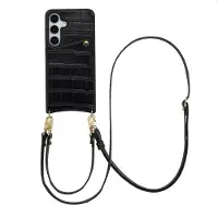 Selencia Nova Croco Telefoonhoes met Koord en Pashouder voor de Samsung Galaxy S25 / S24 - Zwart