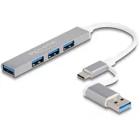 DeLOCK 4-poorts smalle USB-hub met USB Type-C of USB Type-A naar 3 x USB 2.0 Type-A-aansluiting + 1 x USB 5 Gbps Type-A-aansluiting