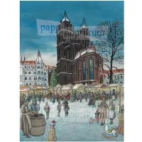 Pappnoptikum Een nostalgische adventskalender met een kerstmorgensfeer en een motief van een kerstmarkt
